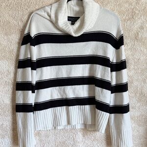 Laundry By Shelli Segal Black and White Striped Cowl Neck Sweater